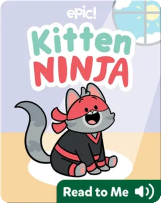 Preschooler enjoying Kitten Ninja Versus The Spot book on Epic