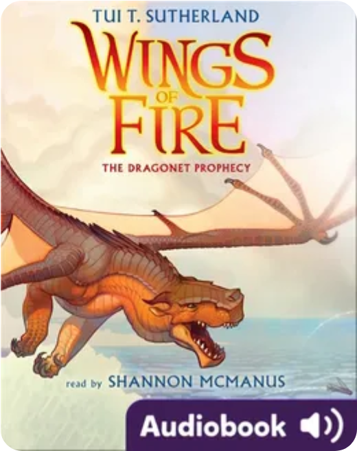 Wings of Fire audiobook cover, action-packed fantasy for reluctant readers