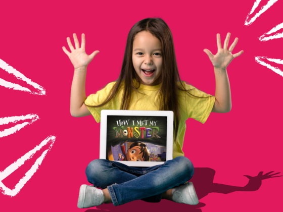 Child excitedly reading trending Kids' books using Epic on a tablet