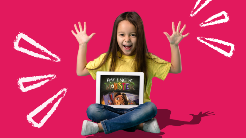 Child excitedly reading trending Kids' books using Epic on a tablet