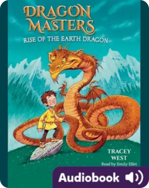 Young dragon and rider soaring over a castle in a magical landscape from Dragon Masters: Rise of the Earth Dragon.