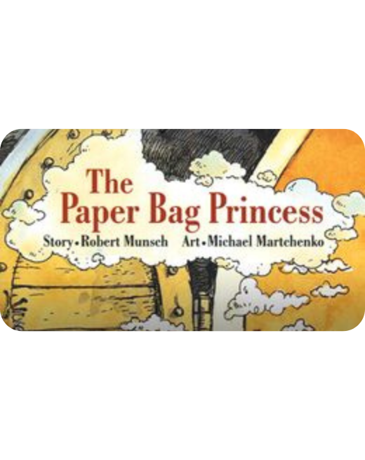 Brave princess facing a dragon in a children’s storybook illustration from The Paper Bag Princess.