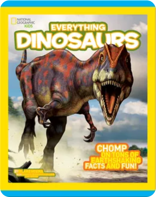 Realistic T. rex illustration from National Geographic Kids Everything Dinosaurs book for children.
