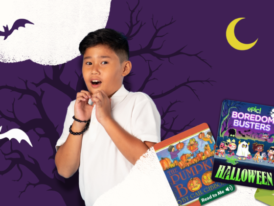 Students enjoying Halloween-themed classroom activities with books, crafts, and spooky decorations.