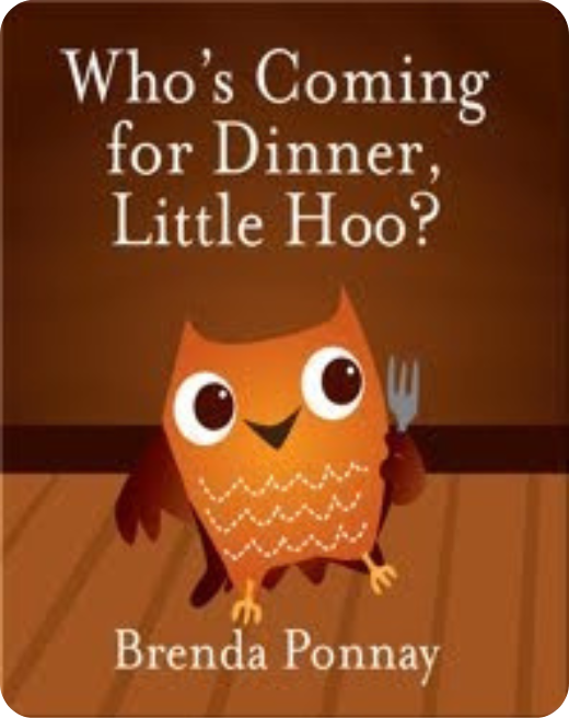 Book cover of Who’s Coming for Dinner, Little Hoo?, a Thanksgiving book about unexpected guests and family traditions
