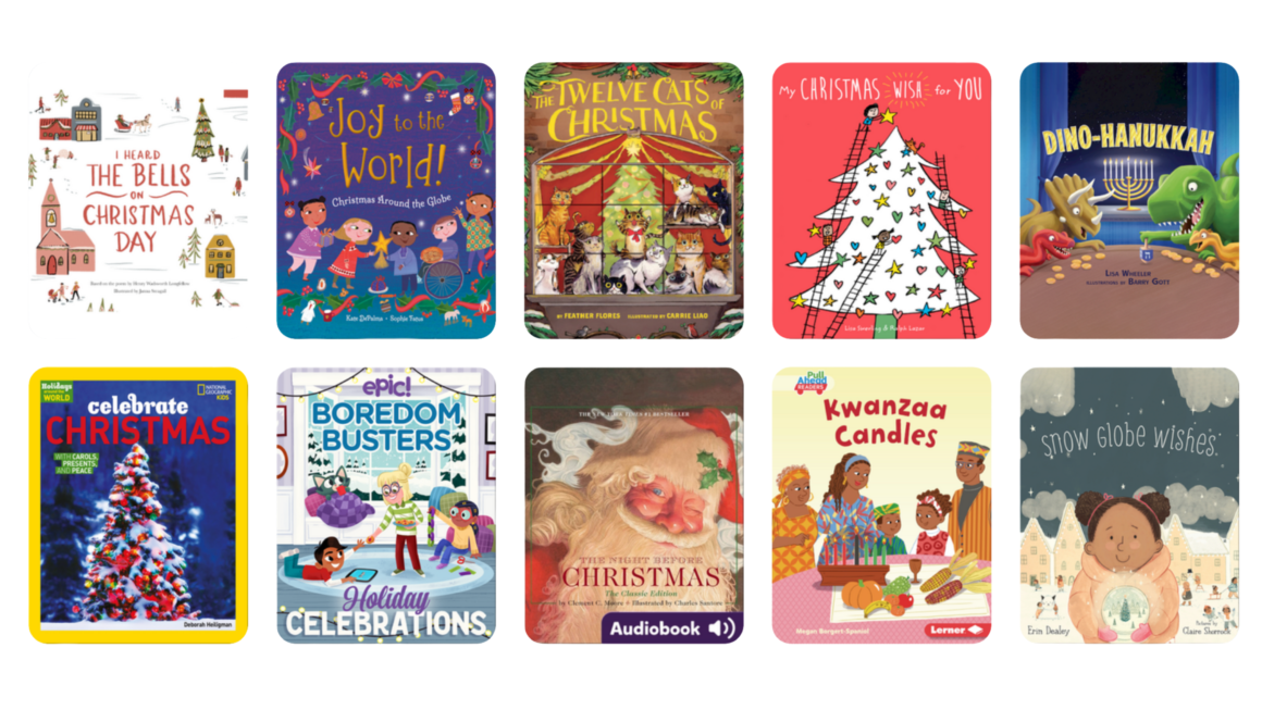 Ten children’s holiday books featured in Epic’s holiday classroom activities collection.