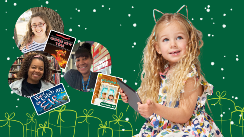 Holiday classroom activities themed around children’s books, featuring festive decorations and titles available on Epic.