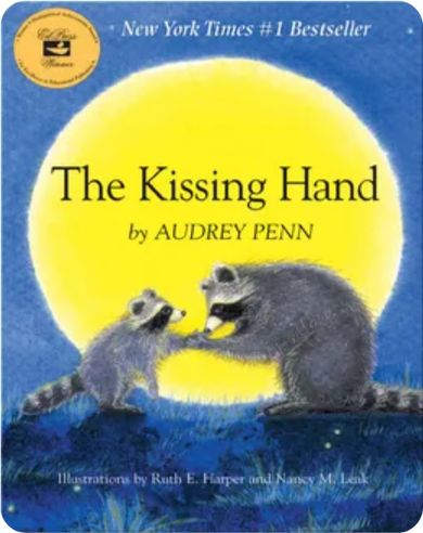 The Kissing Hand book cover showing a raccoon parent and child