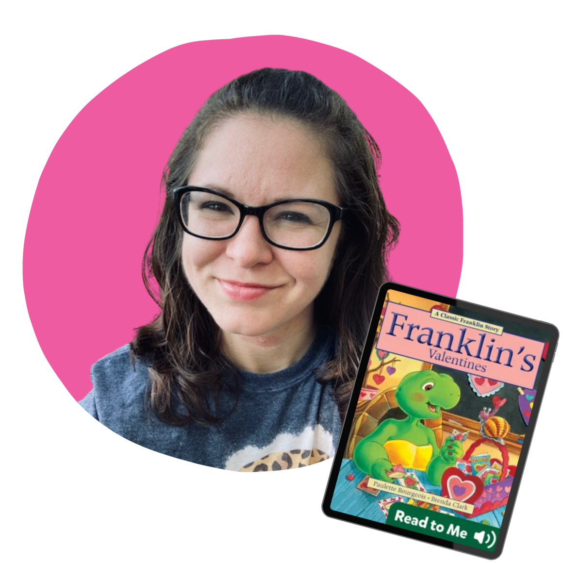 Ambassador April Pemberton with her book pick Franklin’s Valentines by Paulette Bourgeois for a kindness and friendship valentine-making activity with her 1st and 2nd graders.