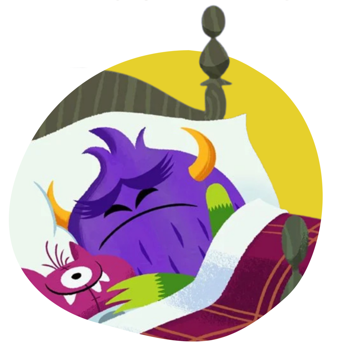 Scaredy Monster in bed — Epic Originals kids book illustration by Meika Hashimoto about fear and big feelings