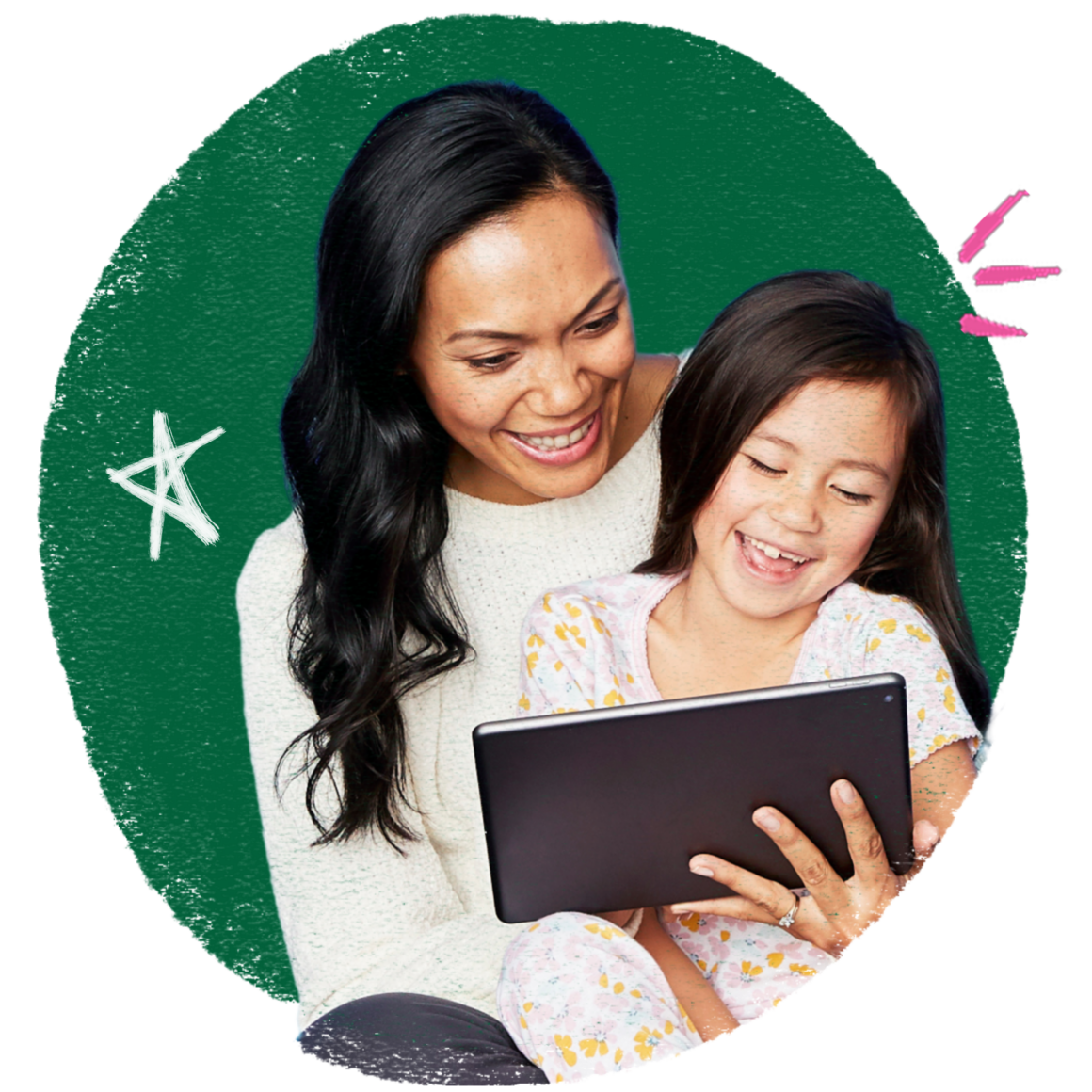 Parent and child reading together on a tablet, supporting reading comprehension for kids and active reading strategies