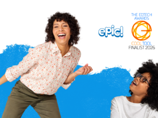 Smiling adult and child celebrating Epic named a finalist in the 2026 EdTech Awards by EdTech Digest.