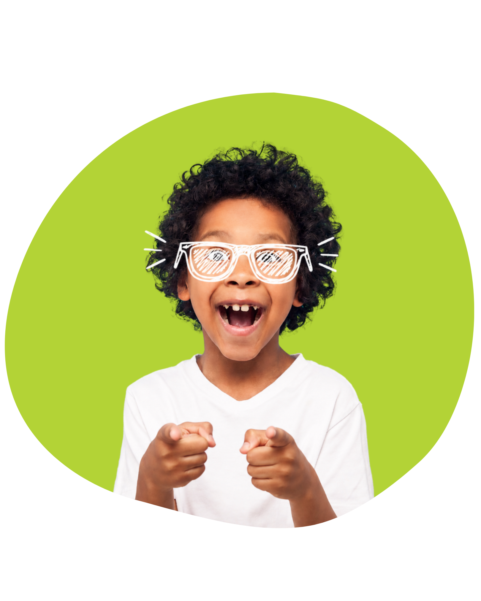 Smiling child pointing forward, inspired to read with Epic and prevent the summer slide through fun summer reading.
