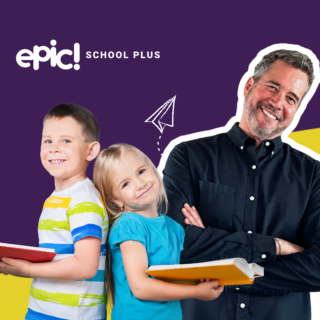 Jeffrey Riley, founder of Reading for Life, with two students holding books, highlighting the Reading for Life and Epic School Plus partnership that builds reading confidence and lifelong reading habits beyond the classroom.