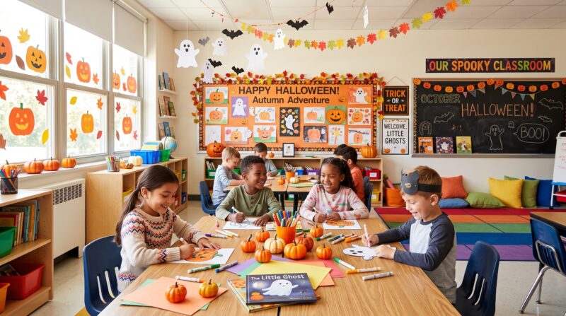 classroom with halloween decorations
