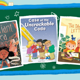 blog header with a blue and green chalkboard that lists three books for dyslexia friendly awareness